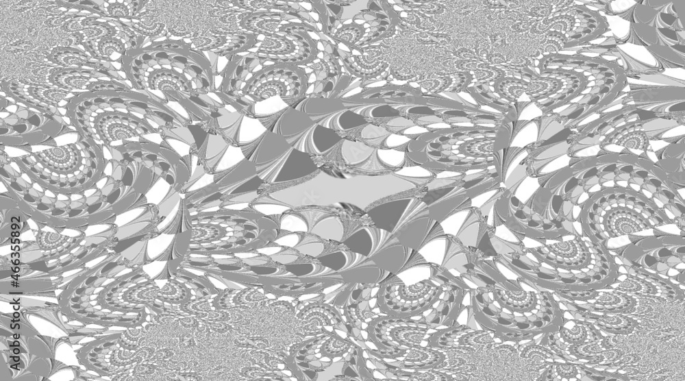 Poster abstract monochrome background with random circles and swirls, grey and white pattern