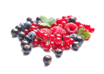 Tasty different berries on white background