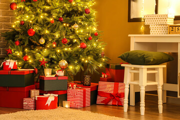 Interior of beautiful modern room decorated for Christmas