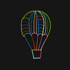 Hot Air Balloon Colorful Outline isolated on black. Sketch for your design