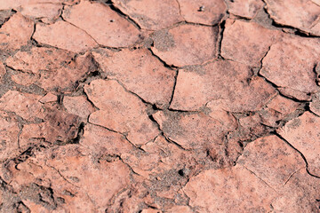 Cracked, dry land in an arid climate area, texture close up.