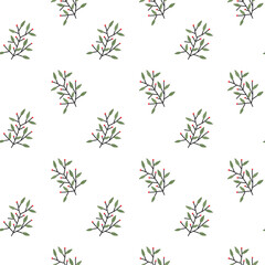 Fototapeta na wymiar Cozy Christmas winter seamless pattern new year floral branches. For printing, fabric, background