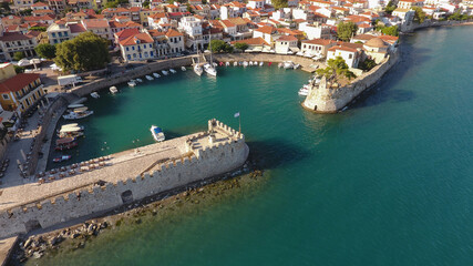 Aerial photo of venetian port of Nafpaktos in West Greece