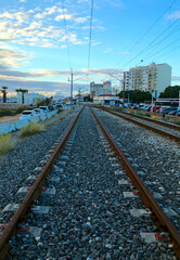 Train tracks near the city of Faro, Algarve, Portugal