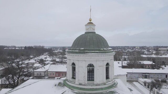 Air view from a drone to the city of Nizhyn in Chernihiv in winter