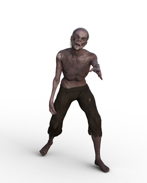 3D rendering of a zombie man isolated on a white background.