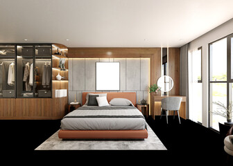 3d render of luxury hotel room, bedroom