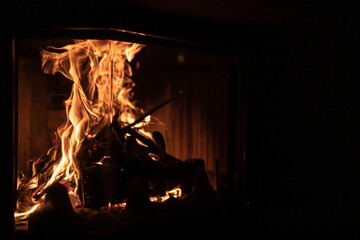 fire in the chimney fireplace