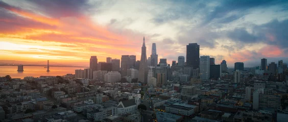 Poster Skyline van San Francisco bij zonsopgang © heyengel