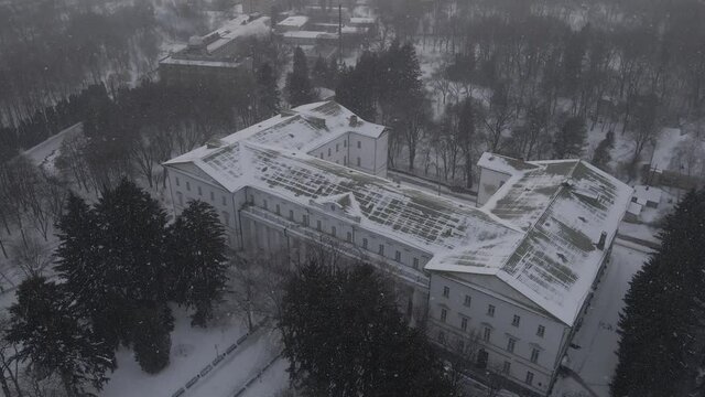 Air view from a drone to the city of Nizhyn in Chernihiv in winter