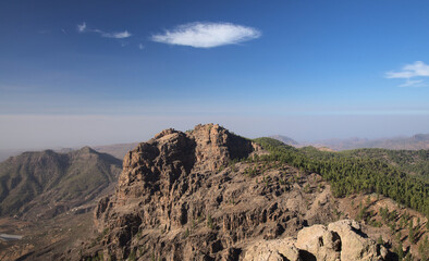 Gran Canaria, central montainous part of the island, Las Cumbres, ie The Summits, view towards El Campanario, the second highest point of the island
