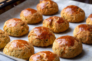 Delicious Turkish food; dill cheese pastry, Turkish name; dere otlu peynirli pogaca