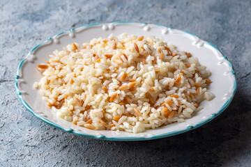 Traditional delicious Turkish food; Turkish style rice pilaf (Turkish name; Arpa sehriyeli pirinc...