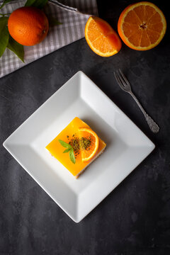 A delicious Turkish dessert; Etimek dessert with orange, orange cake, orange milk cake (Turkish name; Portakalli etimek tatlisi)