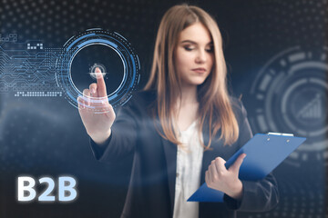 Business, Technology, Internet and network concept. Young businessman working on a virtual screen...
