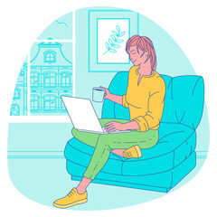 Young woman with laptop on a sofa