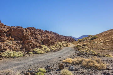 Dramatic moon-like scenery (Paisaje Lunar) at Las Canadas caldera in Teide National Park (Parque nacional del Teide). Tenerife, Canary Islands, Spain.