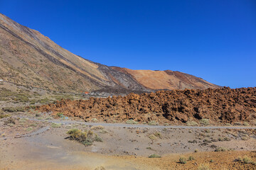 Dramatic moon-like scenery (Paisaje Lunar) at Las Canadas caldera in Teide National Park (Parque nacional del Teide). Tenerife, Canary Islands, Spain.