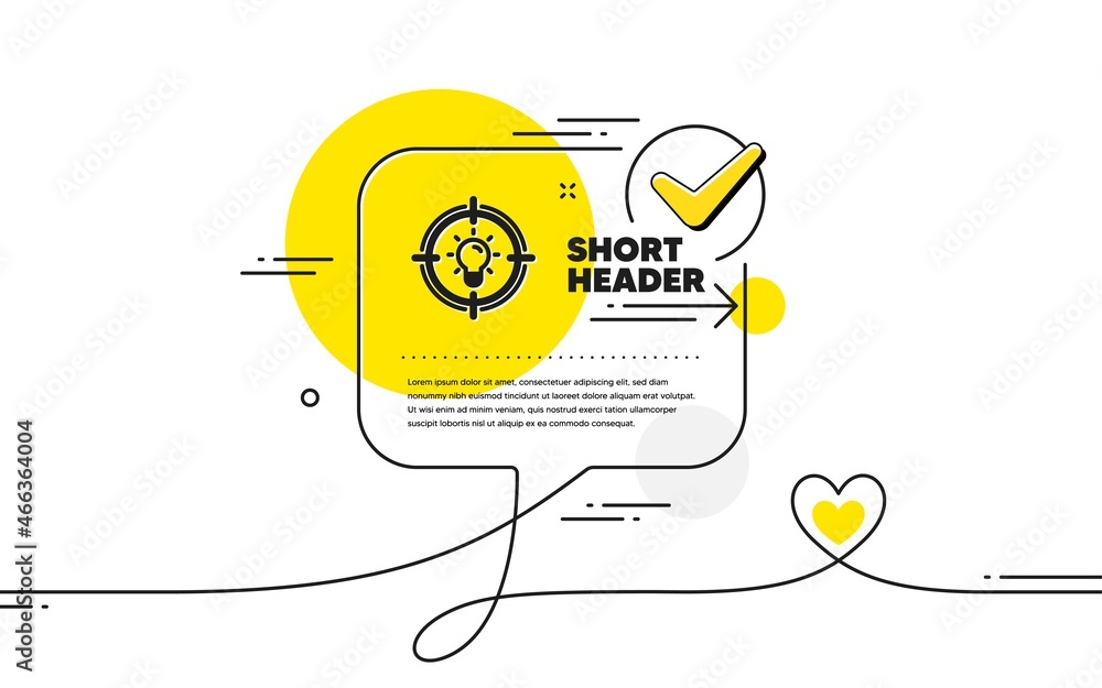 Poster idea icon. continuous line check mark chat bubble. light bulb or lamp in target sign. creativity, so