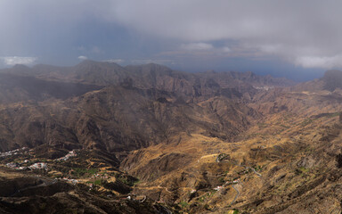 Gran Canaria, landscape of the central part of the island, Las Cumbres, ie The Summits, 
Caldera de Tejeda in geographical center of the island, as seen from Cruz de Tejeda pass
