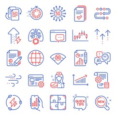 Science icons set. Included icon as New products, Time management, Bureaucracy signs. Copywriting, Seo timer, Coronavirus lungs symbols. Report document, Seo message, Nurse. Analysis app. Vector