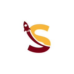 Initial Letter S with Rocket Logo Icon Symbol. Good for Company, Travel, Start up and Logistic Logos