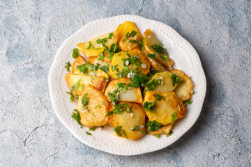 Traditional delicious Turkish food, Village style sour french fries (Turkish name; Koylu patates, eksili patates, Koy usulu eksili patates)