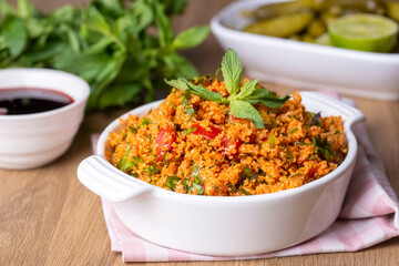 Traditional delicious Turkish foods: bulgur salad (kisir)
