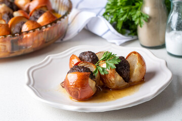 Traditional Turkish food; Onion kebab (Turkish name; Sogan kebabi) Local food of Gaziantep region