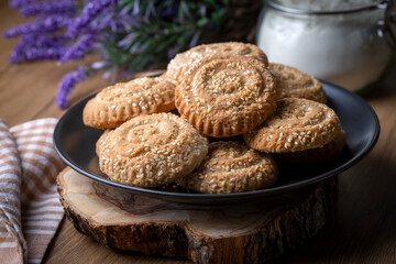 Cookies made with cookie molds named kombe. Traditional local foods of Antakya.