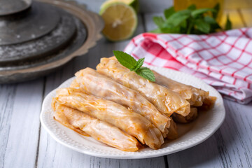 Lahana Sarma - Lahana sarmasi, Turkish traditional food,a boiled cabbage leaf that is formed into a roll with a stuffing of rice