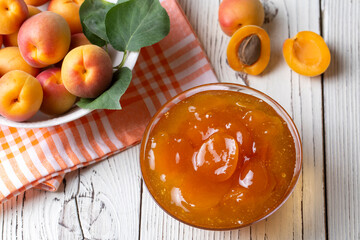 Apricot fruits and apricot jam 