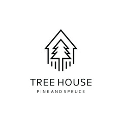 Farm Tree House Logo Design With Simple Line Style