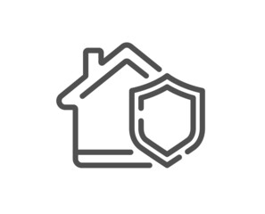 Home insurance line icon. House protect sign. Property defense symbol. Quality design element. Linear style home insurance icon. Editable stroke. Vector
