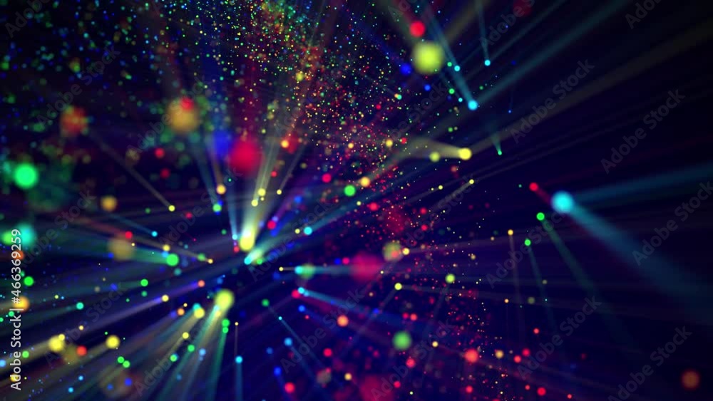 Aufkleber awesome bg with magic particles float in liquid, light rays like laser show, light effects and bokeh