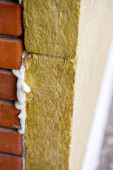 Thermal insulation material, rock wool. Thermal roof insulation layer. Mineral wool or mineral...