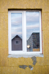 Thermal insulation material, rock wool. Thermal roof insulation layer. Mineral wool or mineral...
