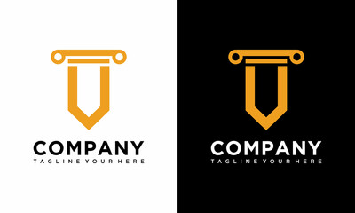 Legal law logo design template. Awesome a letter U Golden with legal law logo design vector template on a black and white background.
