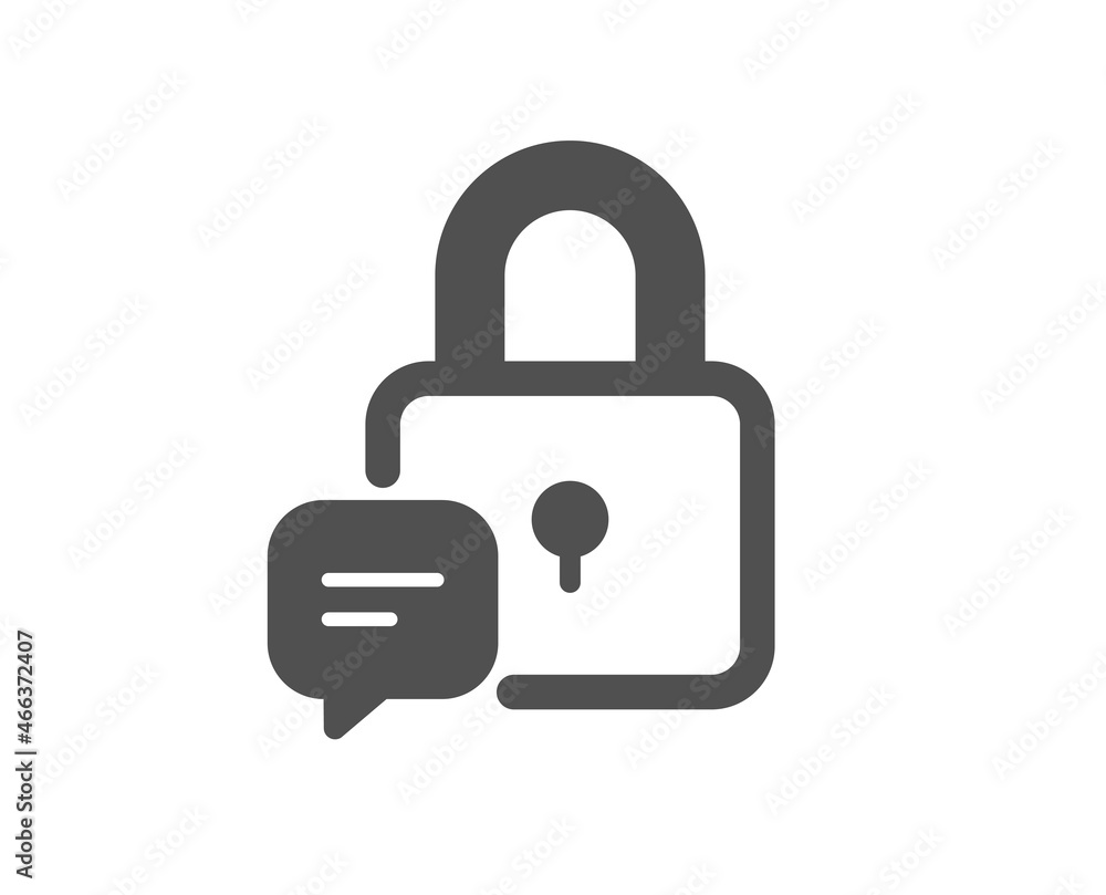 Poster lock icon. padlock with chat bubble sign. message protection symbol. classic flat style. quality des