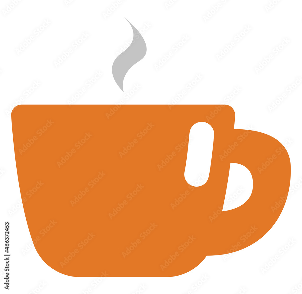 Sticker Autumn hot tea in orange mug, illustration, vector, on a white background.