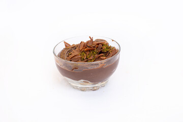 Chocolate profiteroles in a round bowl