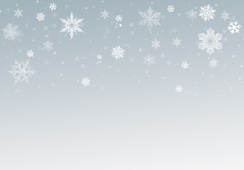 Snow background. Grey and white Christmas snowfall. Winter concept with falling snow. Holiday texture and white snowflakes