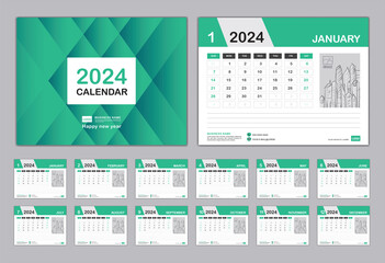 Calendar 2024 Template, Set Desk Calendar 2024 design, Set of 12 Months, Calendar Planner 2024, wall Calendar 2024 design