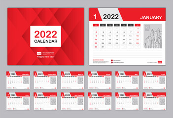 Calendar 2022 Template, Set Desk Calendar 2022 design, Set of 12 Months, Calendar Planner 2022 wall Calendar 2022 design