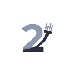 Number 2 Brush and Paint with Minimalist Design Style