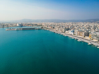 Naklejka na ściany i meble Aerial view over Volos seaside city, Magnesia, Greece