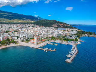 Fototapeta na wymiar Aerial view over the church of saint Konstantinos at the city of Volos, Thessaly region, central Greece