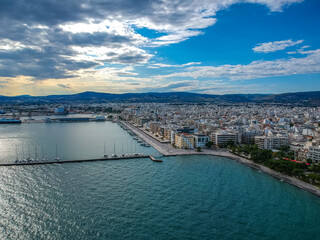 Naklejka premium Aerial view over Volos seaside city, Magnesia, Greece