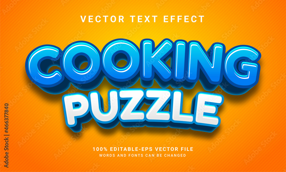 Poster cooking puzzle 3d text effect, editable text style and suitable for game assets