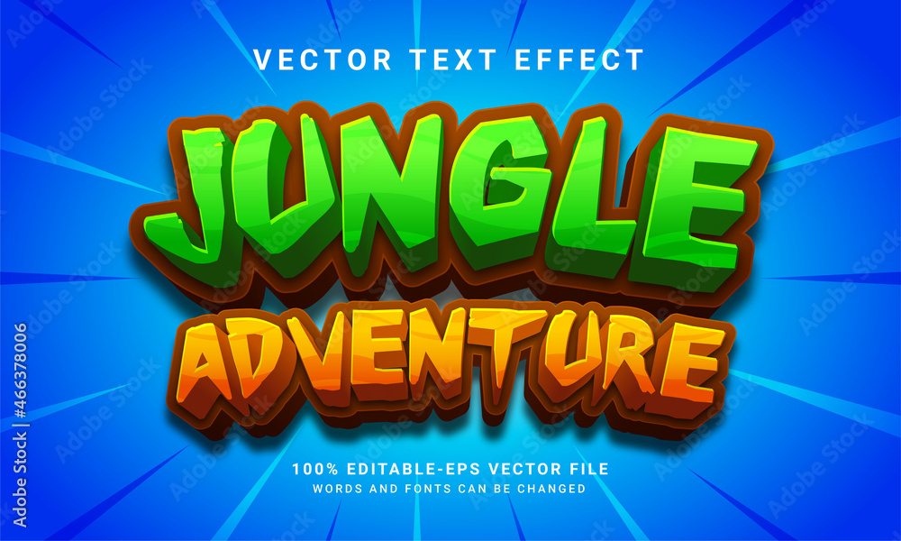 Aufkleber jungle adventure 3d text effect, editable text style and suitable for game assets